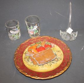 Plate, Two Wall Plaques, Two Glasses, Glass Flower plaques 3