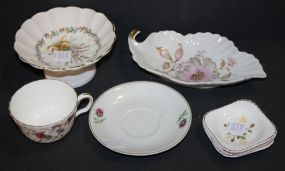 Porcelain Compote, Cup and Saucer, Tray, and Three Small Dishes Porcelain Compote, Cup and Saucer, Tray, and Three Small Dishes
