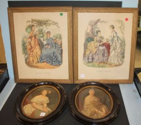 Two Large Lady Godey Prints and Two Oval Prints of Ladies Godey prints 16