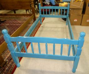 Turquoise Twin Size Bed with wooden rails; 31