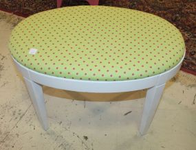 Oval White Vanity Stool lime green and pink polka dot upholstery