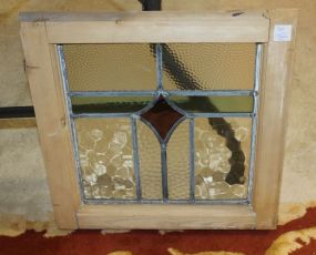 Leaded Glass Window in wooden frame; 17