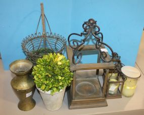 Metal Basket, Brass Vase, Three Square Candleholders, Candle Metal Basket, Brass Vase, Three Square Candleholders, Candle