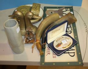 Brass Duck Bookends, Plastic Horns, Deer Sign, AOHA Buckle Brass Duck Bookends, Plastic Horns, Deer Sign, AOHA Buckle