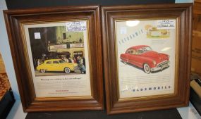 Two Framed Automobile Ads 1948 Studebaker and 1950 Oldsmobile