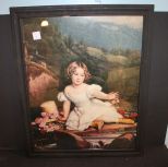 Framed Print of Girl Throwing Flowers in Stream 18 1/2