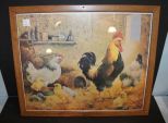 Framed Print of Chickens and Rooster 21 1/2