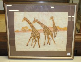 Handpainted Giraffes on Cloth Signed G. Warren 22