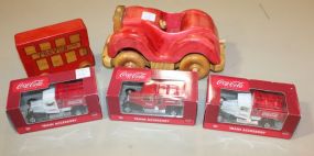 Harry Griffith Woodstuck Toymaker Car, Trolly Car by Woodland Craft, Three Coke Train Accessory Trucks 10