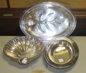 Three Pieces of Silverplate Oval Bowl, Shell Shaped Bowl, Tree of Life Tray Three Pieces of Silverplate 12