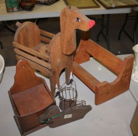 Wood Items Includes deer, duck, rack, recipe box.