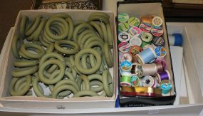 Box of Stitchwork, Drappery Rings, and Thread Box of Stitchwork, Drappery Rings, and Thread.