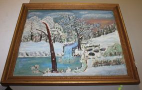 Small Oil Painting Of Winter Scene Signed Charles Lowe 22