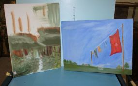 Unframed Abstract Painting and Painting of Clothes on the Line 18