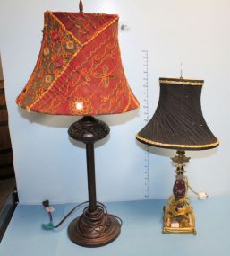 Two Decorative Table Lamps One with colorful cloth shade 29