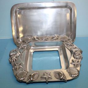 Two Silvertone Serving Trays One missing insert tray 17