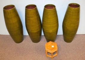 Four Green Bamboo Decorative Vases and Bamboo Stand Four Green Bamboo Decorative Vases 24
