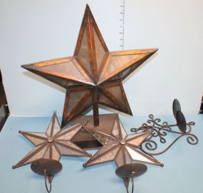 Decorative Star Items, Two Sconces, Iron Sconces, and Star on Stand Decorative Star Items, Two Sconces, Iron Sconces, and Star on Stand.