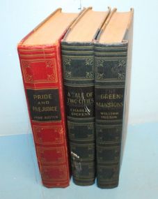 Group of Three Vintage Books Pride and Prejudice art-type edition, a tale of two cities, and Green Mansions.