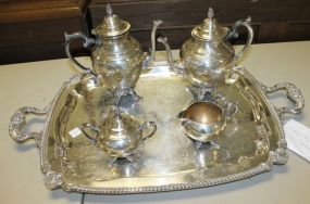 Large Silverplate Footed Tray, Sheffield, and Four Piece Rodgers Silverplate Tea Set. Large Silverplate Footed Tray, Sheffield 29