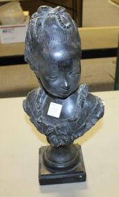 Painted Black Plaster Bust of Young Girl Some chips, 15