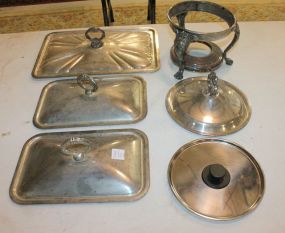 Four Silverplate Casserole Covers, and Base to Hot Water Kettle Four Silverplate Casserole Covers, and Base to Hot Water Kettle.
