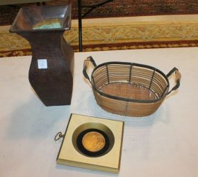 Metal Vase, Oval Metal, Wood Basket, and Decorative Plaque Metal Vase, 12