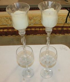 Two Barely Twist Glass Candleholders and Two Glasses Two Barely Twist Glass Candleholders 15