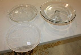 Two Glass Sandwich Trays and Glass Cake Stand Two Glass Sandwich Trays 12