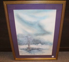 Watercolor of Snow Scene in the Countryside Signed Esmer Thomas 23