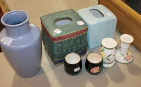 Ceramic Lot Includes 2 Kleenex holders candlesticks, cups, vase made in Portugal 10