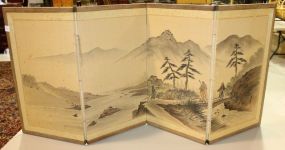 4 Panel Painted on Paper Table Screen 4 Panel painted on paper (oriental motif) table screen, each panel 14