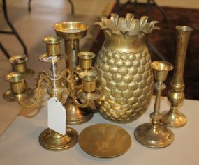 Lot of Brass Candlesticks, Vase, Pineapple Vase Lot of Brass Candlesticks, Vase, Pineapple Vase