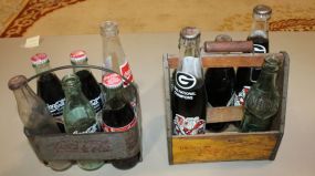Two Vintage Bottle Carriers wood coke and one tin