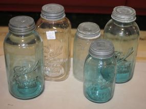 3 Blue Ball Perfect Mason Jars, 1 Clear Ball Perfect Mason Jar, and 1 Masons 1858 The Marion Jar 3 Blue Ball Perfect Mason Jars, 1 Clear Ball Perfect Mason Jar, and 1 Masons 1858 The Marion Jar