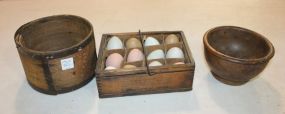 Half Peck Container and Small Wooden Vintage Bowl peck container-container and eggs, vintage bowl- 6