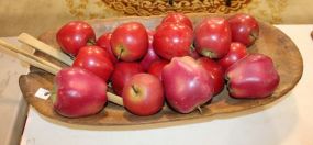 Vintage Dough Bowl with Wooden Spoons and Apples vintage dough bowl- 24