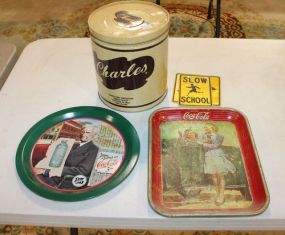 1950's Worn Coke Tray and 2 Contemporary Tins 1950's Worn Coke Tray and 2 Contemporary Tins