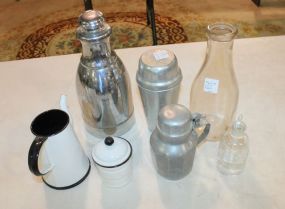 Vintage Milk Bottles, Shaker, Enamel Pot Vintage Milk Bottles, Shaker, Enamel Pot