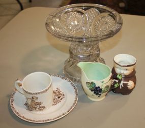 Punch Bowl Base, Vintage Monk Creamer, Hand Painted Calton Creamer, Alfred Meakin Plate and Cup Hand Painted Calton Creamer, Alfred Meakin Plate and Cup