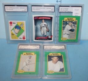 4 Old Baseball Cards 1987 ted williams, 2010 phil rizzuto, 2010 tom seaver, 1987 male ott, 1987 don larsen