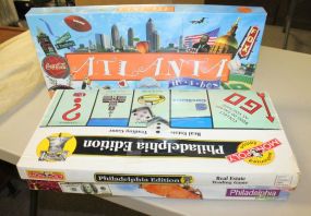 Three Vintage Games Atlanta, Philadelphia edition monopoly, Philadelphia in a book.