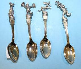 Four Vintage Silverplate and Pewter Disney Character Spoons