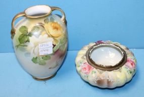 Small Handpainted Nippon Vase and Nippon Rose Bowl