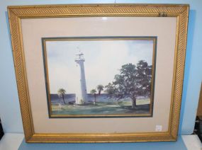 Print Possible Watercolor of Lighthouse Signed Richard Lewis
