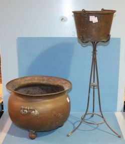 Large Footed Copper Pot and Copper Pot in Stand