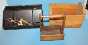 Two Boxes, Faux Leather Desk Set, and Compass