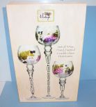 Three Handpainted Crackle Glass Hurricane Glasses