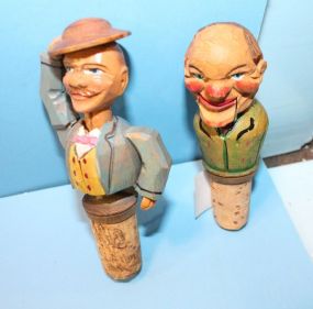 Two Vintage hand carved and Handpainted Corks