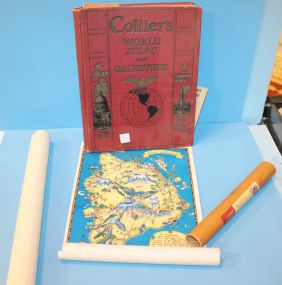 Two Vintage Maps, and Colliers World Atlas